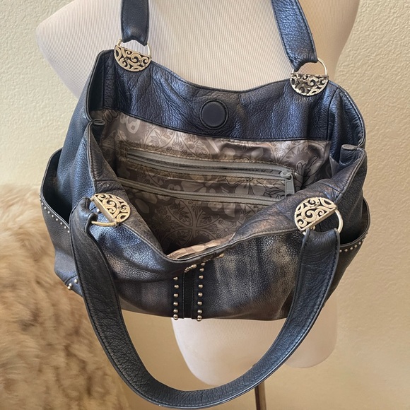 Brighton Pretty Tough Andie Blue/Silver Metallic Leather with Studs Handbag - Picture 3 of 12